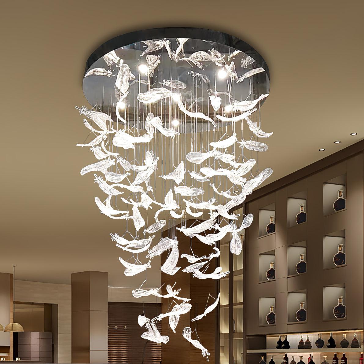 DIY Glass Feathers Chandelier