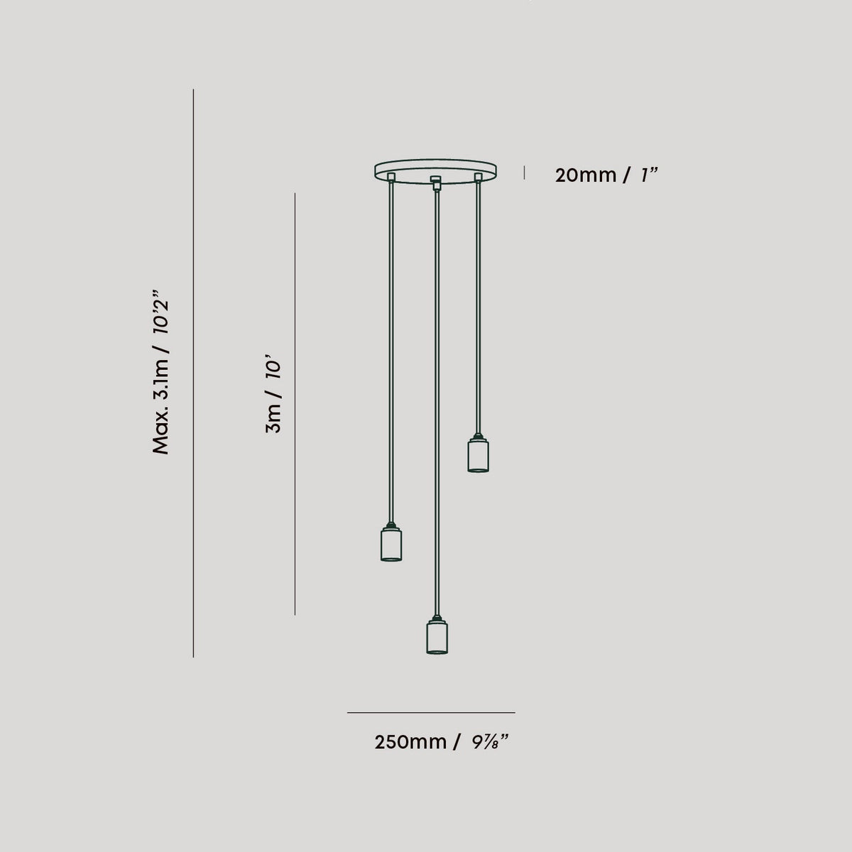 Triple Pendant in Graphite - Black Canopy