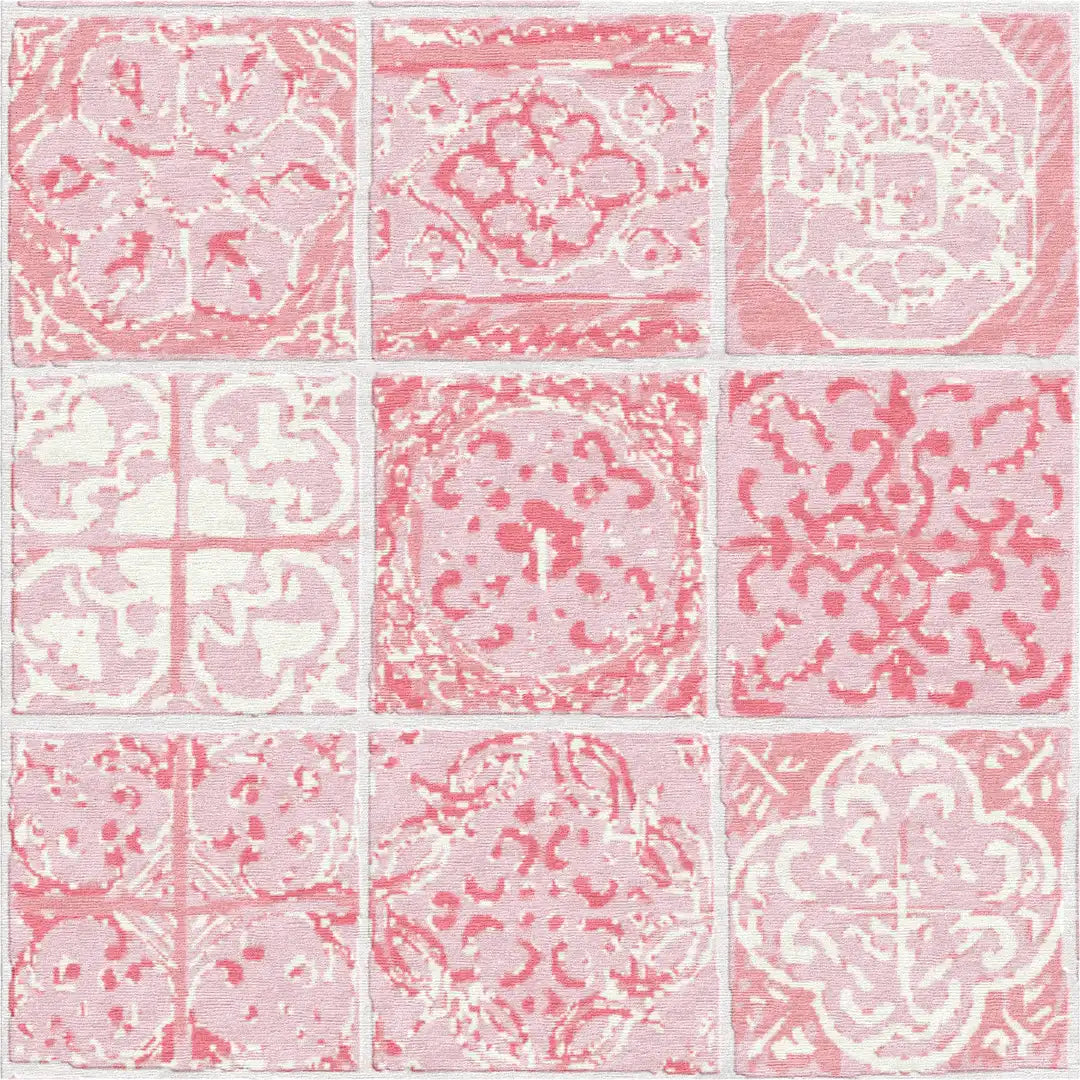 "Dutch Tiles" - Coral Handmade Wool Rug, Dutch Tiles Collection