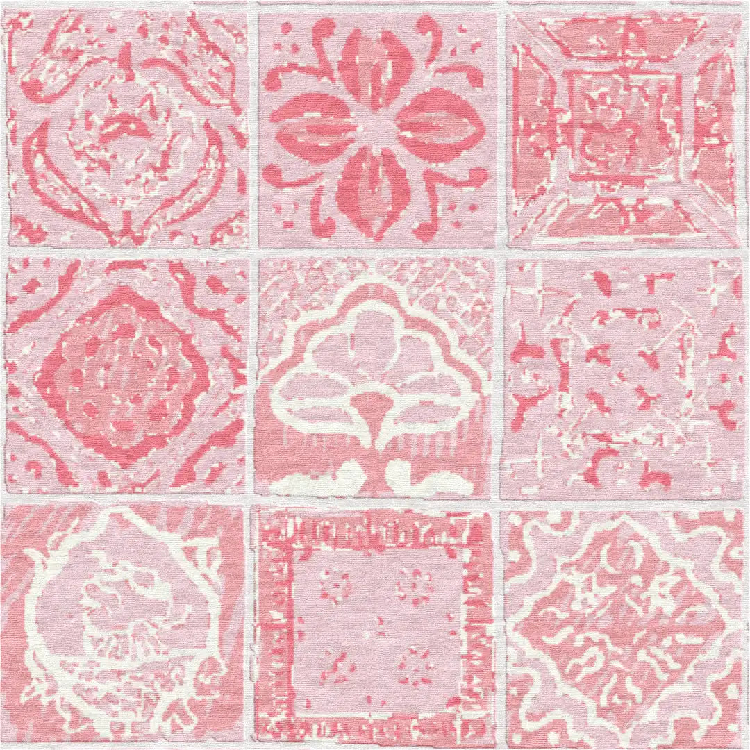 "Dutch Tiles" - Coral Handmade Wool Rug, Dutch Tiles Collection