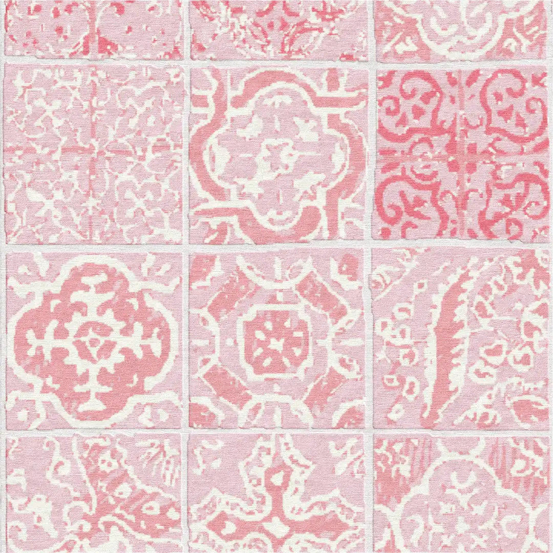 "Dutch Tiles" - Coral Handmade Wool Rug, Dutch Tiles Collection