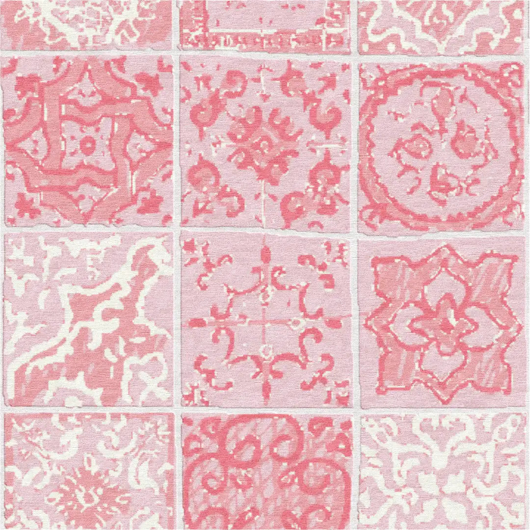 "Dutch Tiles" - Coral Handmade Wool Rug, Dutch Tiles Collection