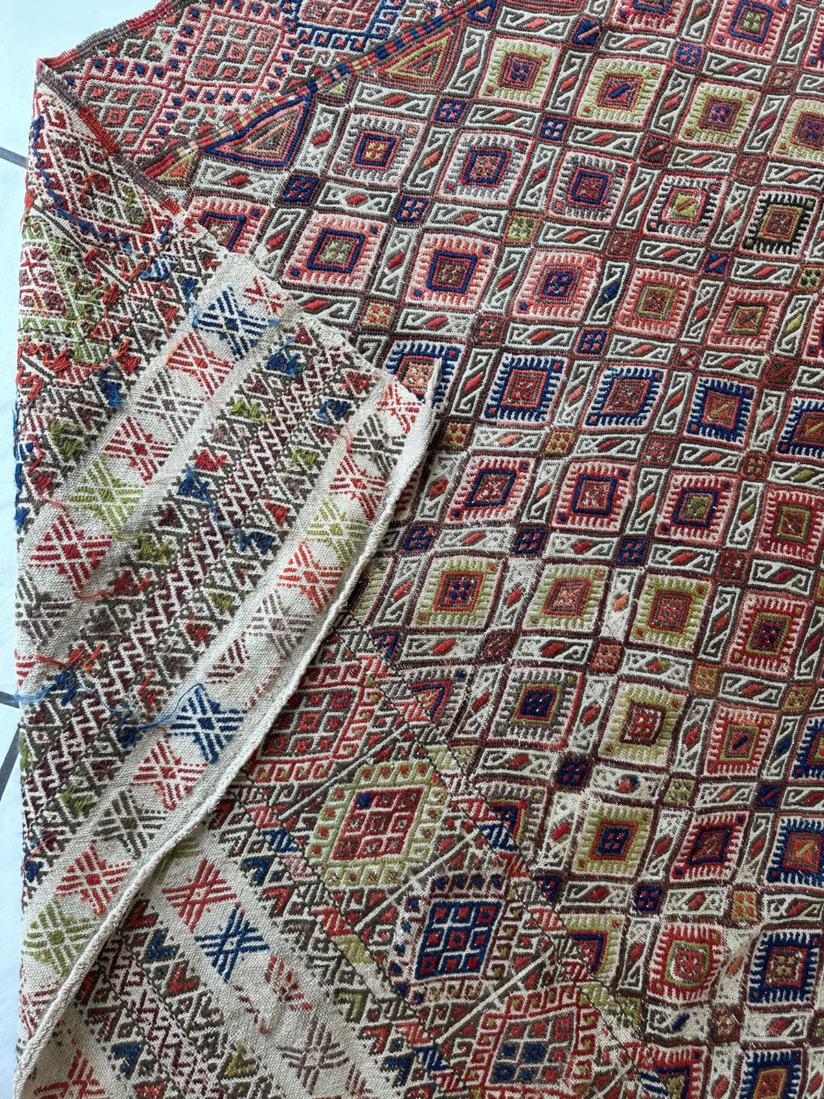 Antique Turkish Kilim Runner 5x14 | Red, Navy & Ivory | Hand-Woven Wool Flatweave - Rugistan, view 12