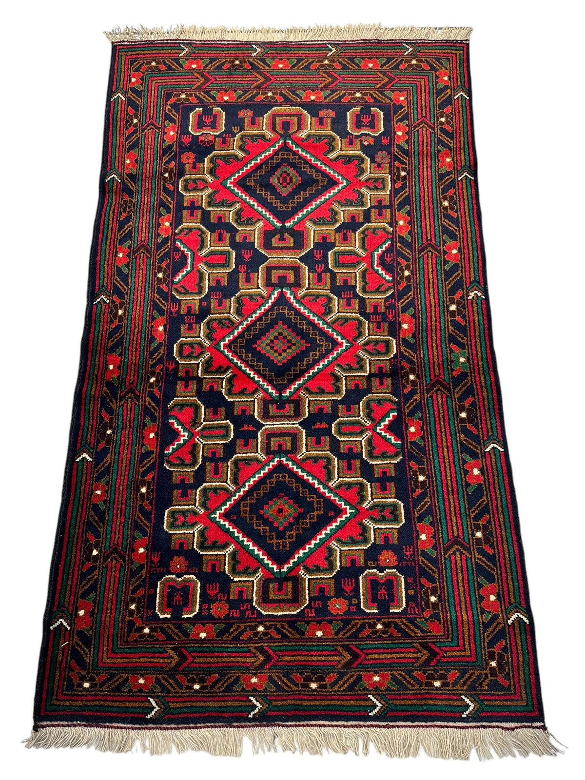 Afghan Baluch Rug 3x5 | Navy, Red & Gold | Hand-Knotted Wool - Rugistan, view 3