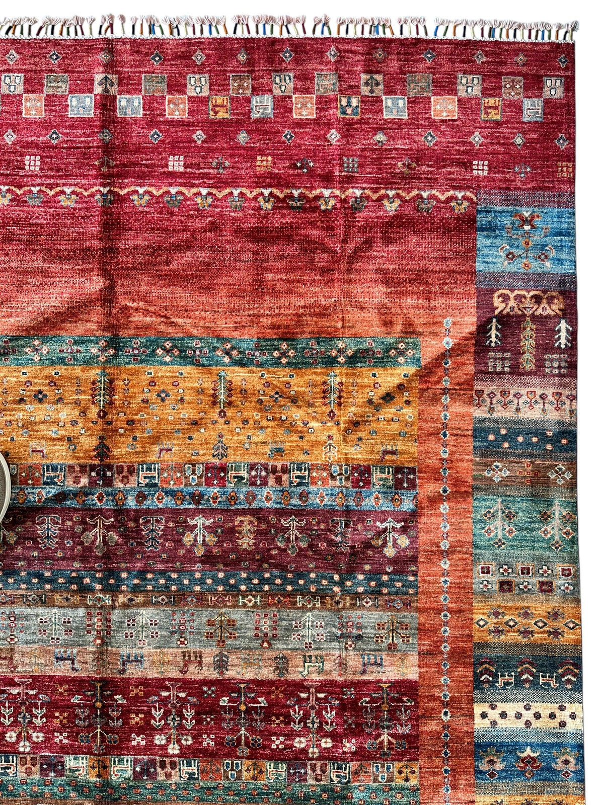 Afghan Ghazni Rug 7x10 | Red, Orange & Blue | Hand-Knotted Wool - Rugistan, view 9