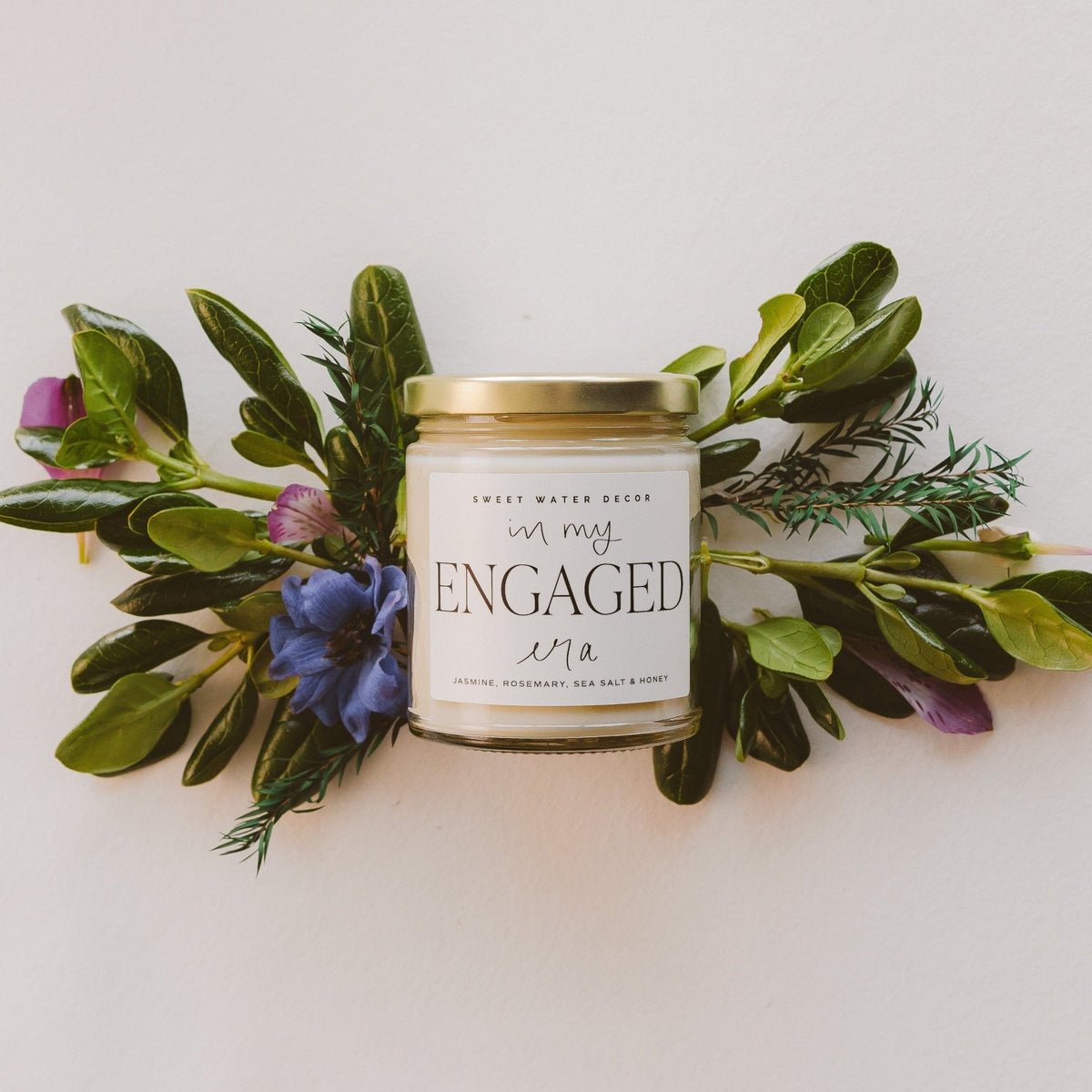 In My Engaged Era Soy Candle - Clear Jar - 9 oz (Wildflowers and Salt) - Sweet Water Decor, view 11