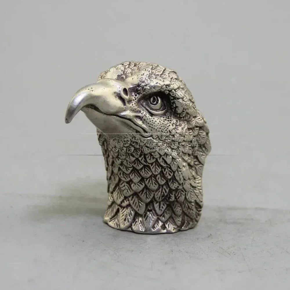 Eagle Head Sculpture - Silver Finish Metal Tabletop Decor