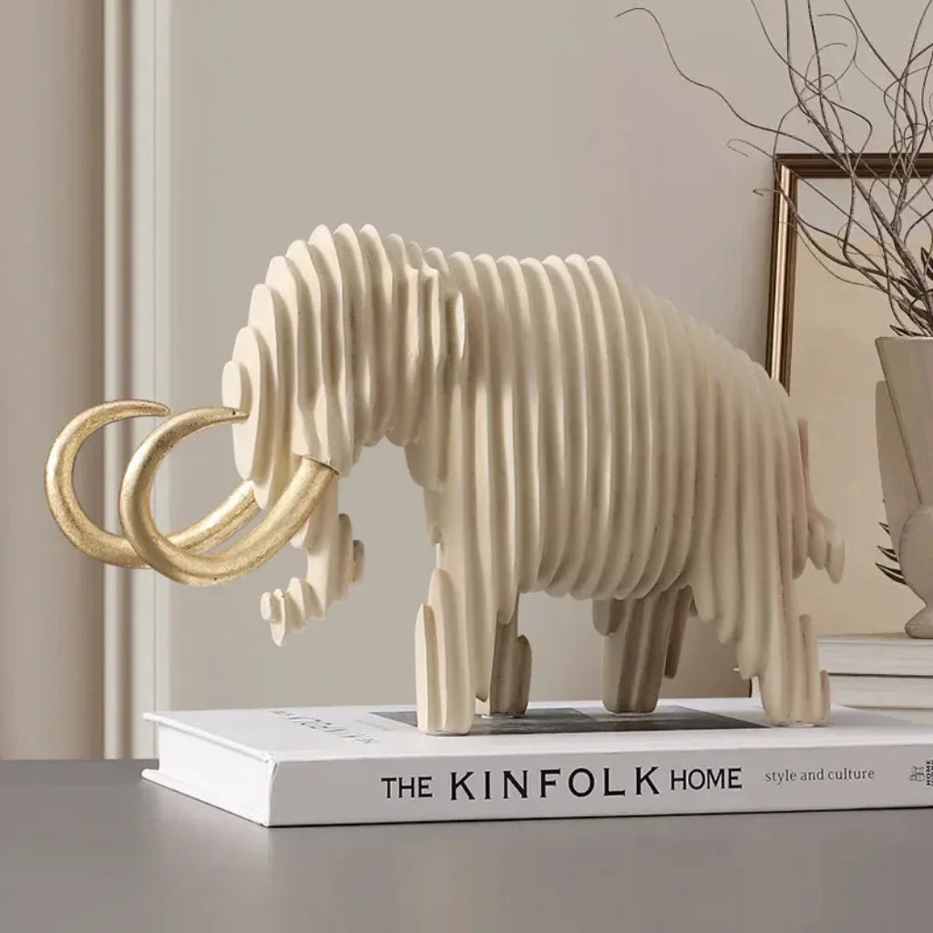 Elephant and Bull Sculpture Set Ribbed Design for Your Home