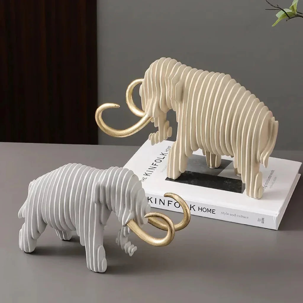 Elephant and Bull Sculpture Set Ribbed Design for Your Home