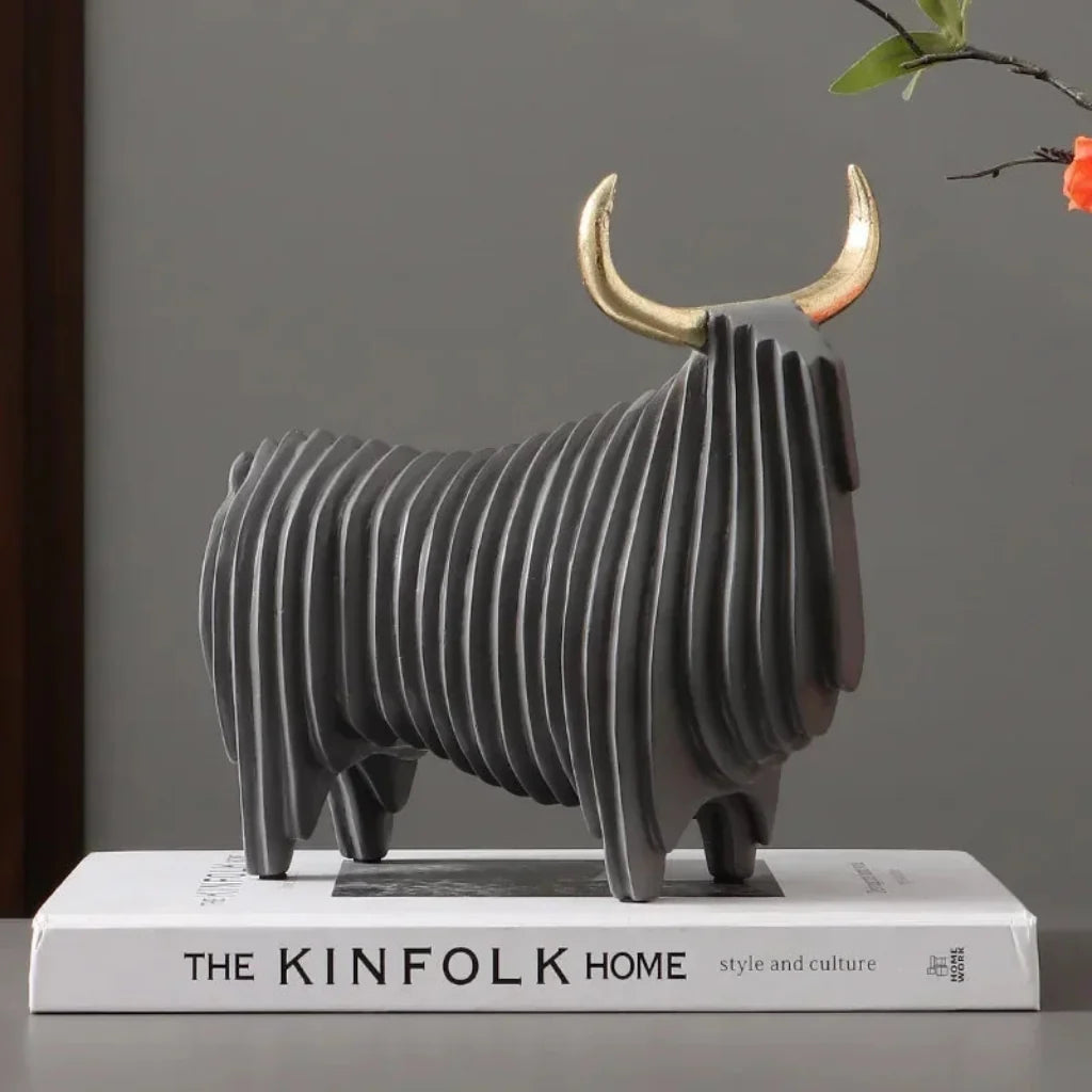 Elephant and Bull Sculpture Set Ribbed Design for Your Home