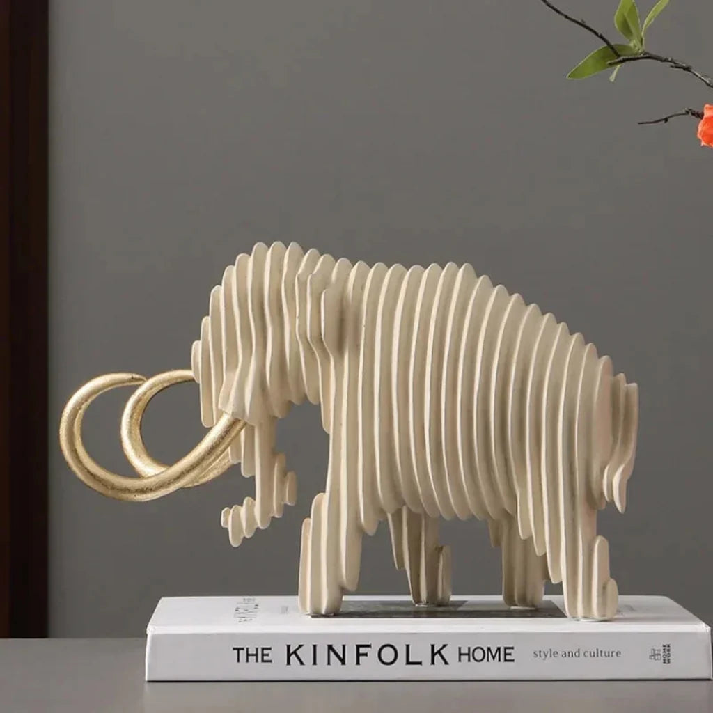 Elephant and Bull Sculpture Set Ribbed Design for Your Home