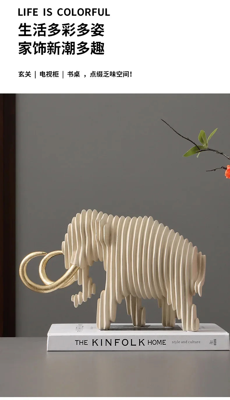 Elephant and Bull Sculpture Set Ribbed Design for Your Home