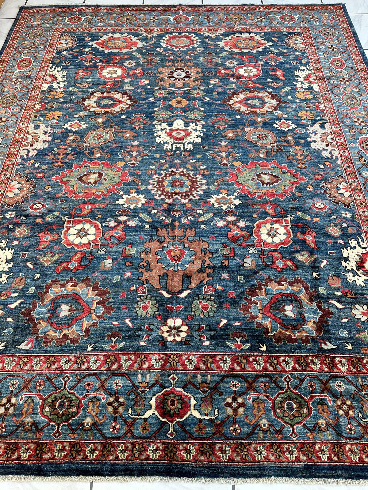 Afghan Serapi Rug 8x10 | Blue, Red & Ivory | Hand-Knotted Wool - Rugistan, view 2
