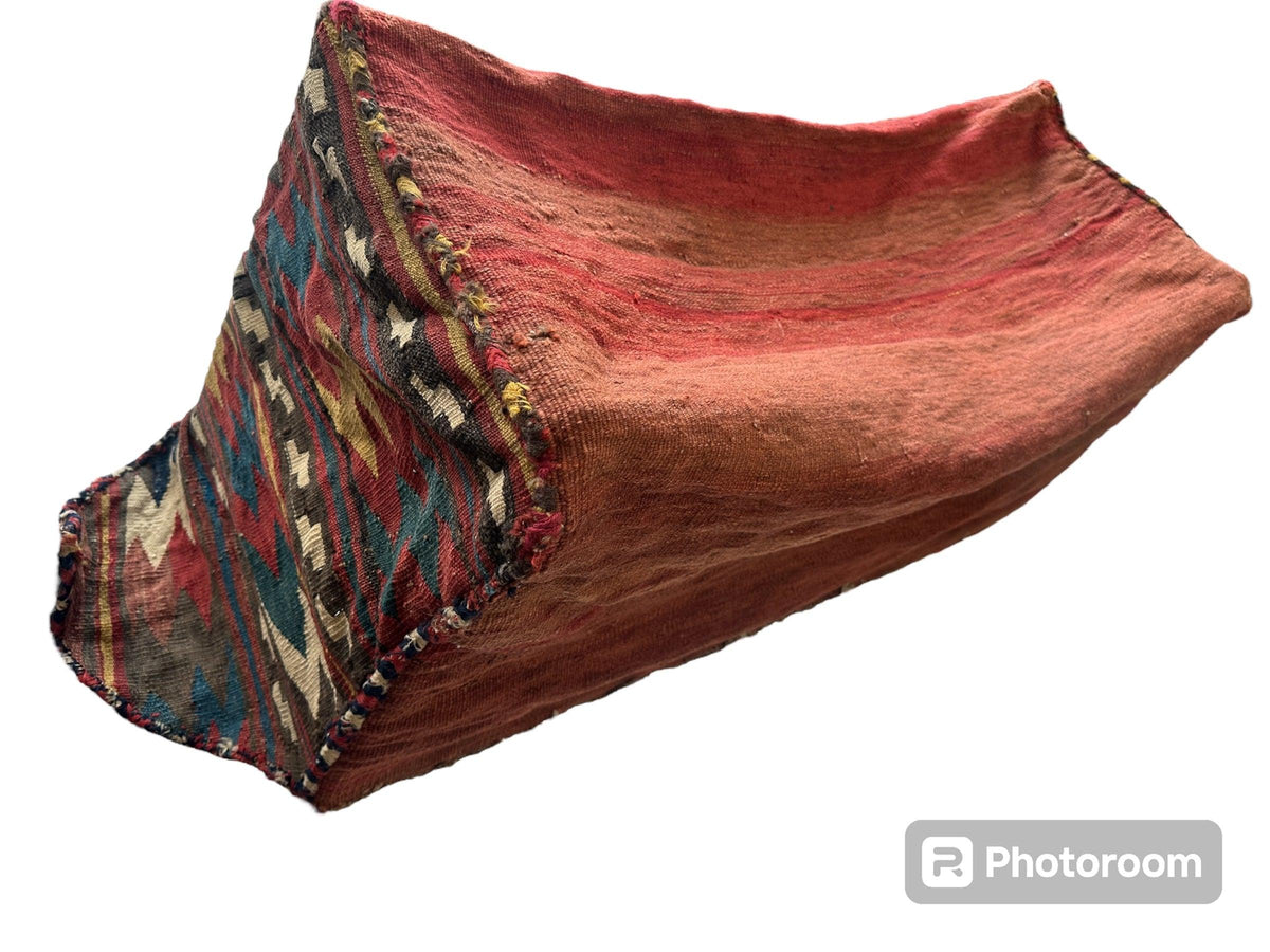 Antique Caucasian Shahsavan Mafrash Bag 2x3 | Red, Navy & Ivory | Hand-Knotted Wool - Rugistan, view 5