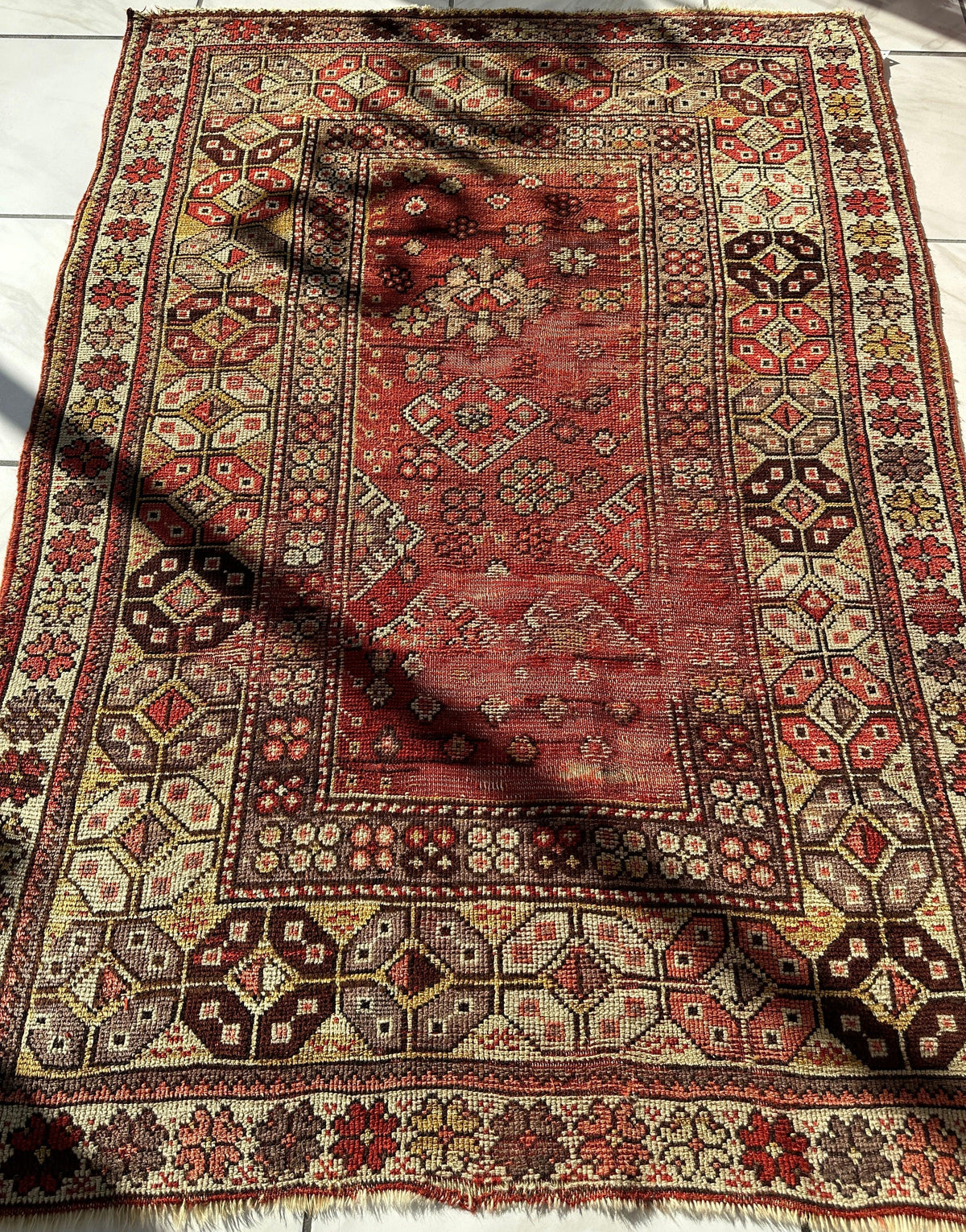 Antique Turkish Prayer Rug 4x6 | Red, Ivory & Brown | Hand-Knotted Wool - Rugistan, view 3