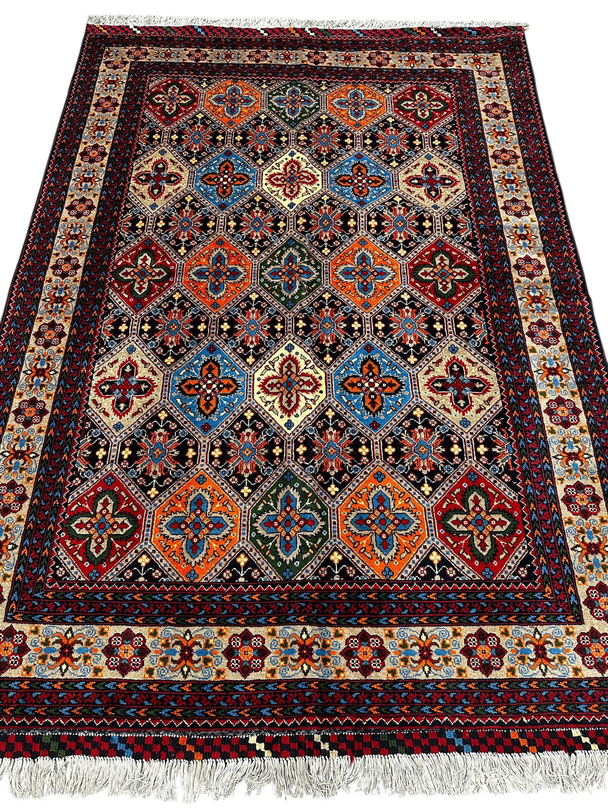 Afghan Rug 5x7 | Red, Navy & Orange | Hand-Knotted Wool - Rugistan, view 3