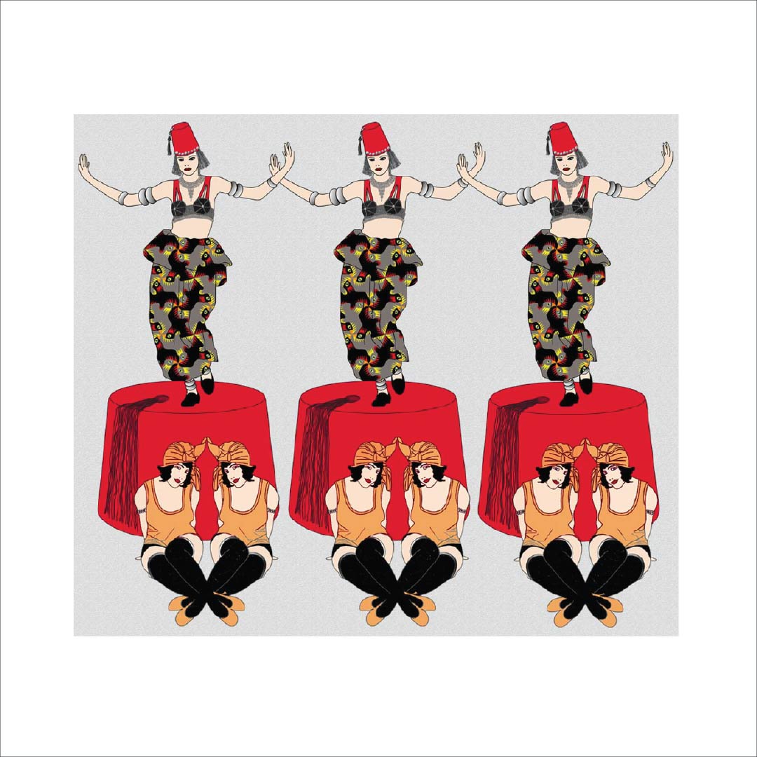 Custom Art Deco Egyptian Revival Fez Hat Mural