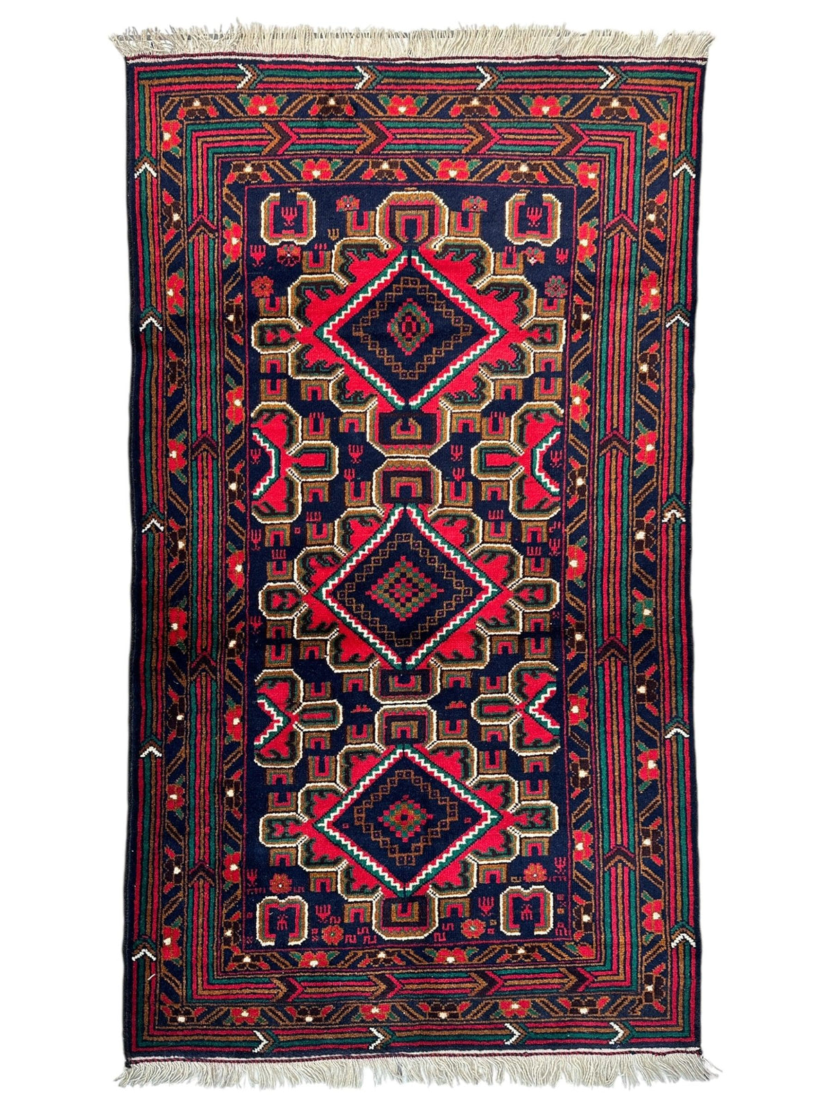 Afghan Baluch Rug 3x5 | Navy, Red & Gold | Hand-Knotted Wool - Rugistan