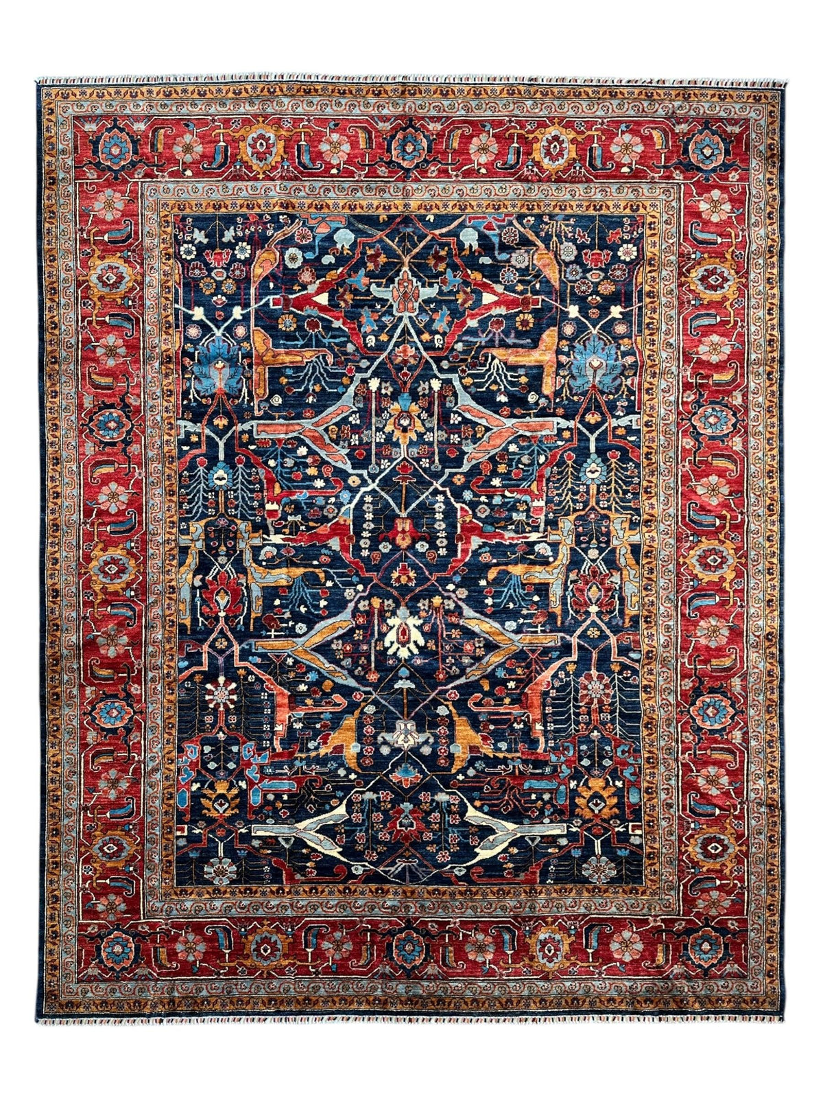 Afghan Bidjar Rug 9x12 | Navy, Red & Gold | Hand-Knotted Wool - Rugistan