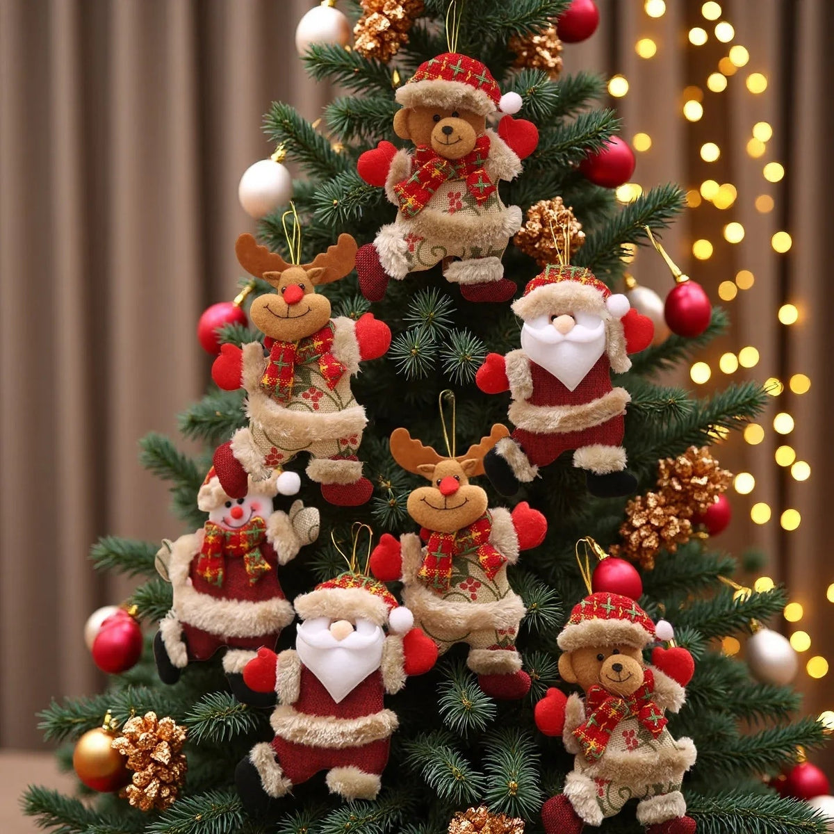 Fabric Christmas Ornaments, Dancing Snowman Deer Bear Tree Decorations