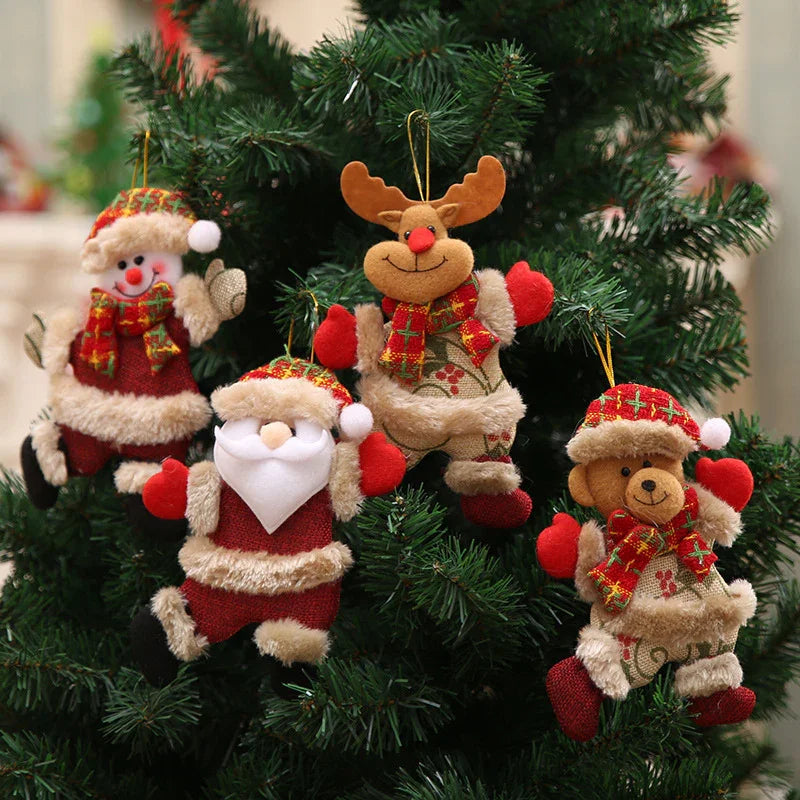 Fabric Christmas Ornaments, Dancing Snowman Deer Bear Tree Decorations