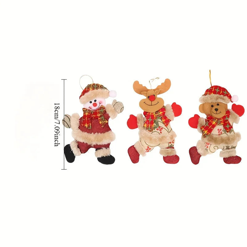 Fabric Christmas Ornaments, Dancing Snowman Deer Bear Tree Decorations