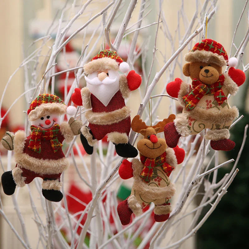 Fabric Christmas Ornaments, Dancing Snowman Deer Bear Tree Decorations