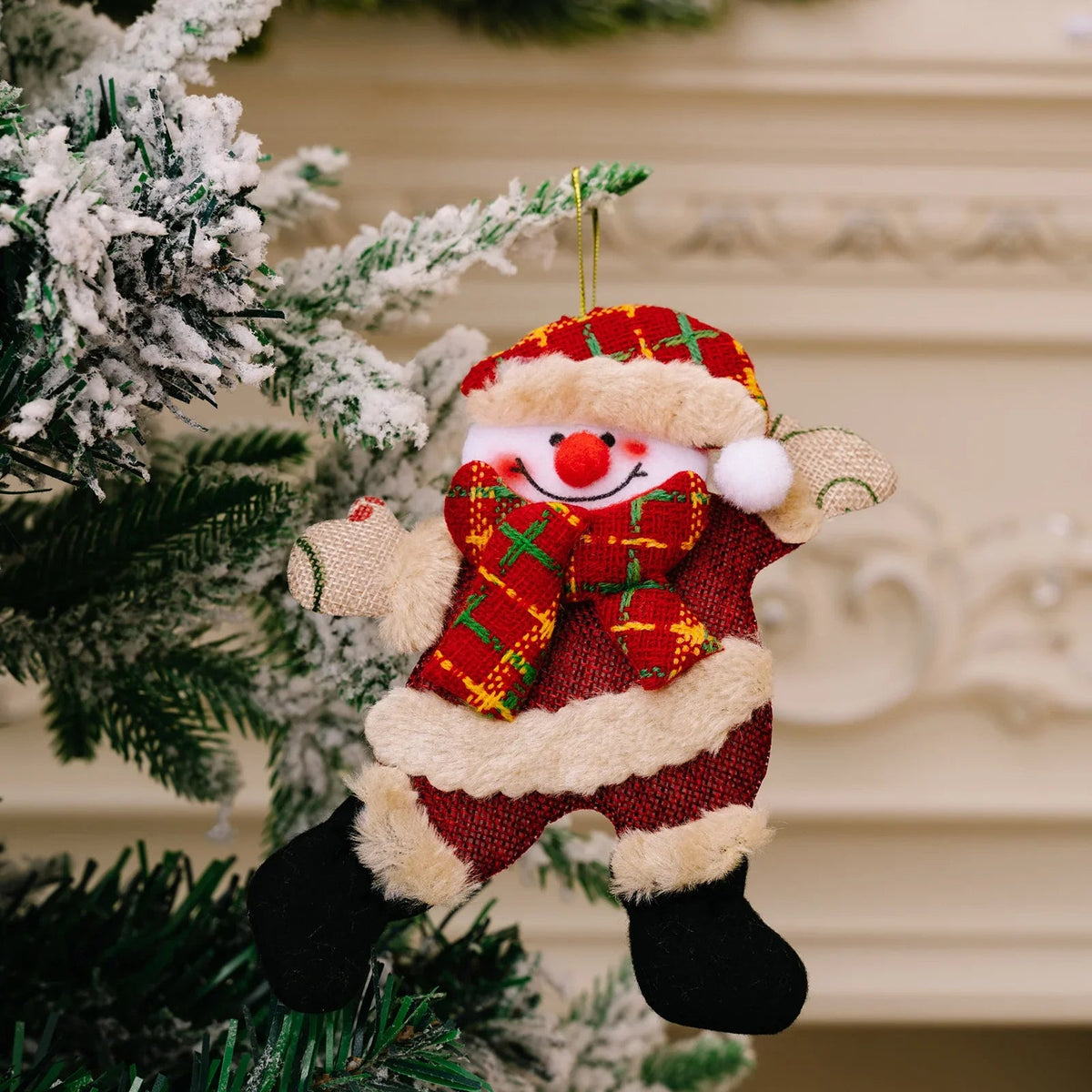Fabric Christmas Ornaments, Dancing Snowman Deer Bear Tree Decorations