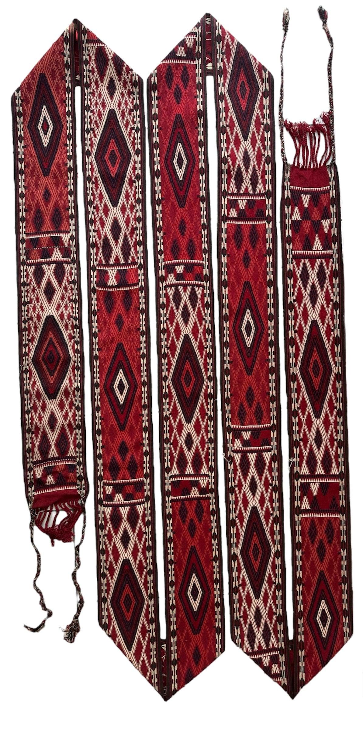 Antique Turkmen Yomut Tent Band 11"x48'6" | Burgundy, Ivory & Red | Hand-Woven Wool - Rugistan