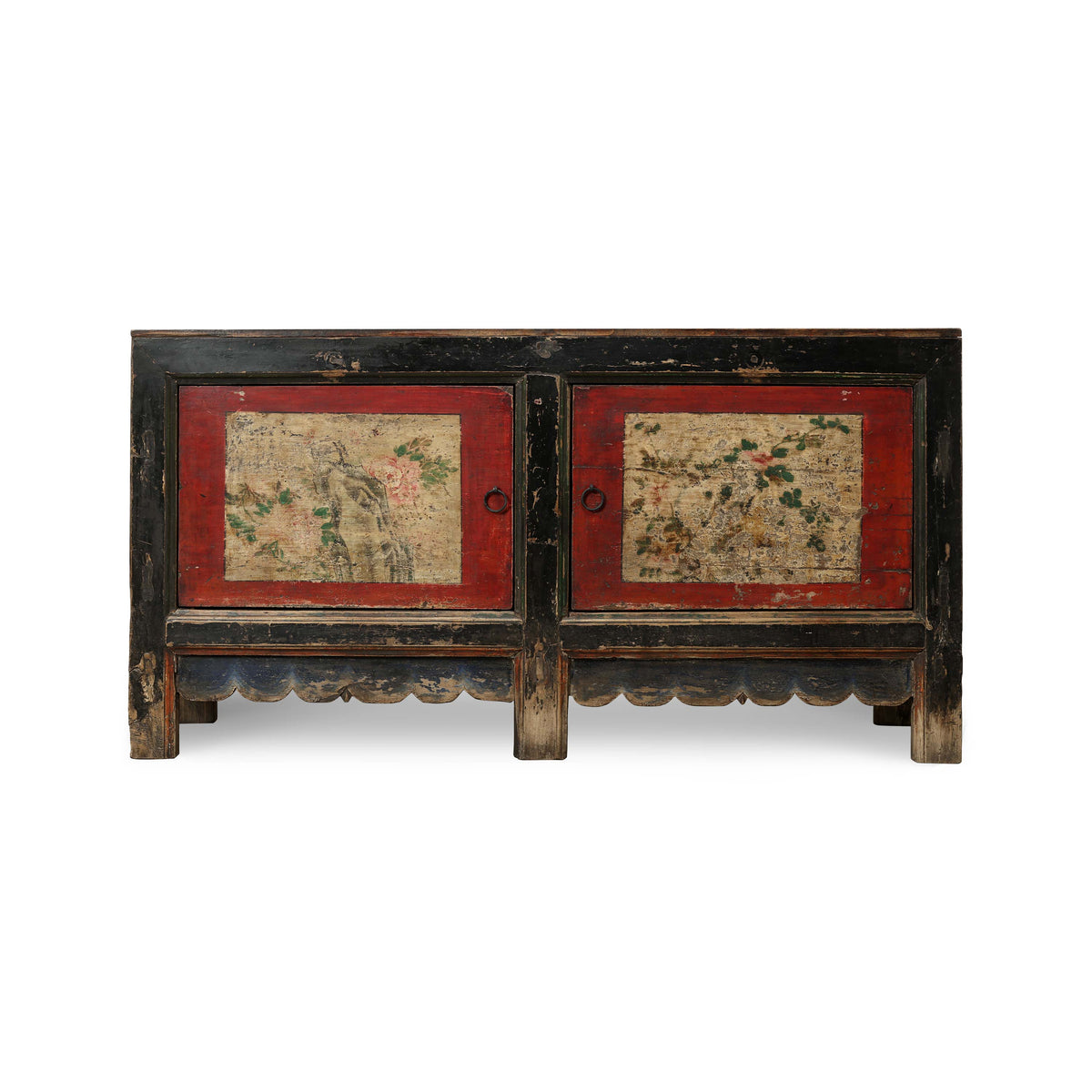 Antique sideboard with 2 doors 63.4x17.7x33.5H original polychromy