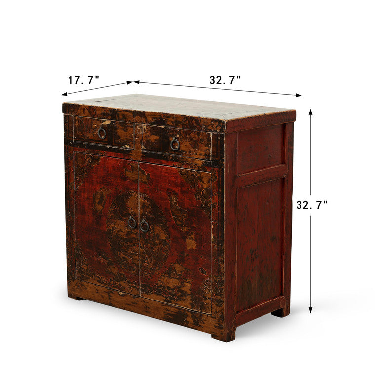 Antique sideboard with 2 drawers and 2 doors 32.7x17.7x32.7H original polychromy image 3