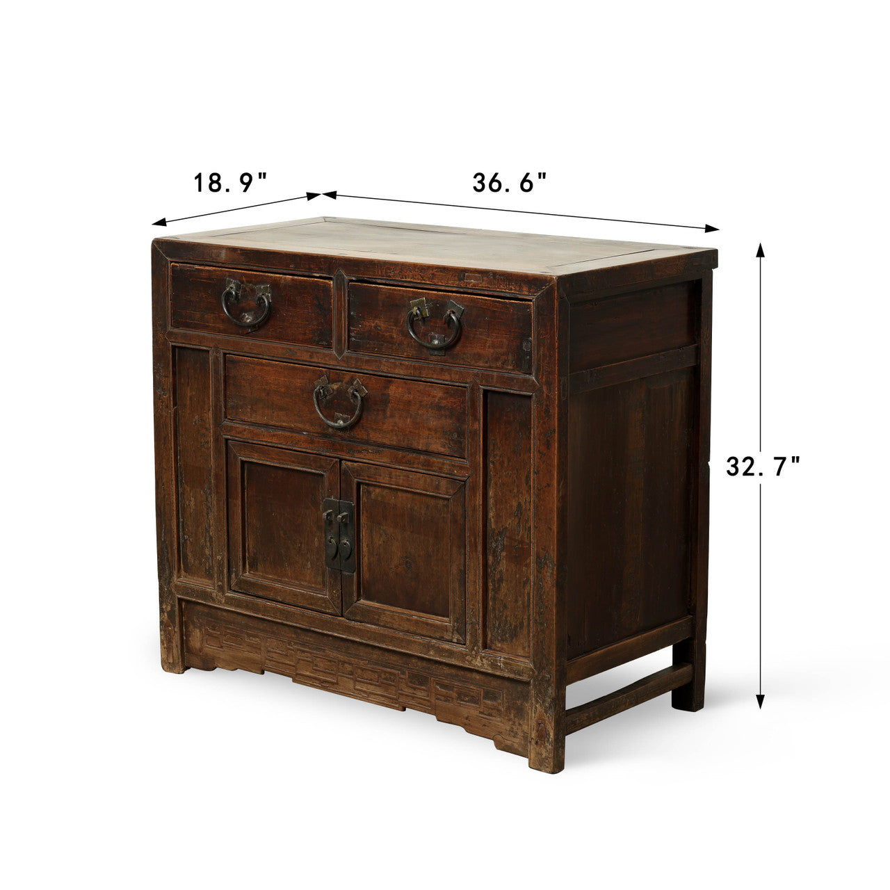 Antique Sideboard with 3 Drawers and 2 doors Walnut wood Weathered Natural 36.6x18.9x32.7H