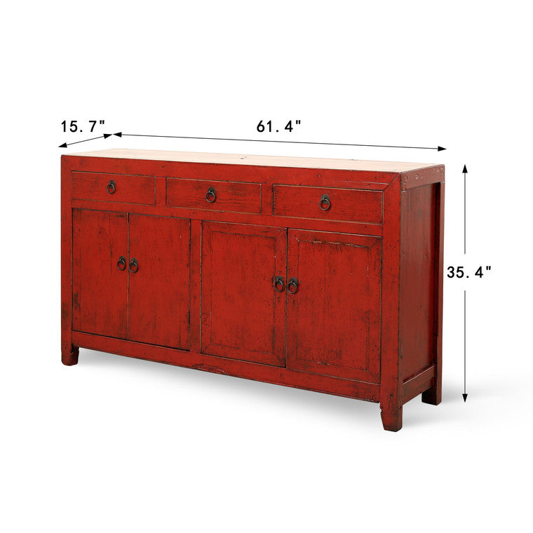 Antique sideboard 61x16x35H with red lacquer image 3