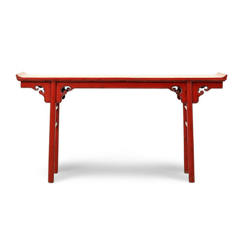 Vintage altar table 67x13x35H with red lacquer image 2