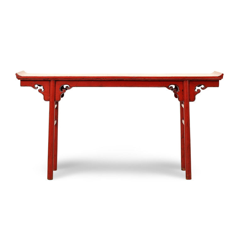Vintage altar table 67x13x35H with red lacquer image 3