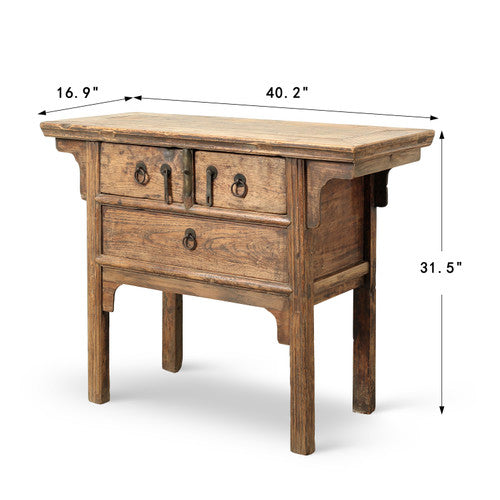 Antique entrance table with 3 drawers 40x17x32H Elmwood image 2