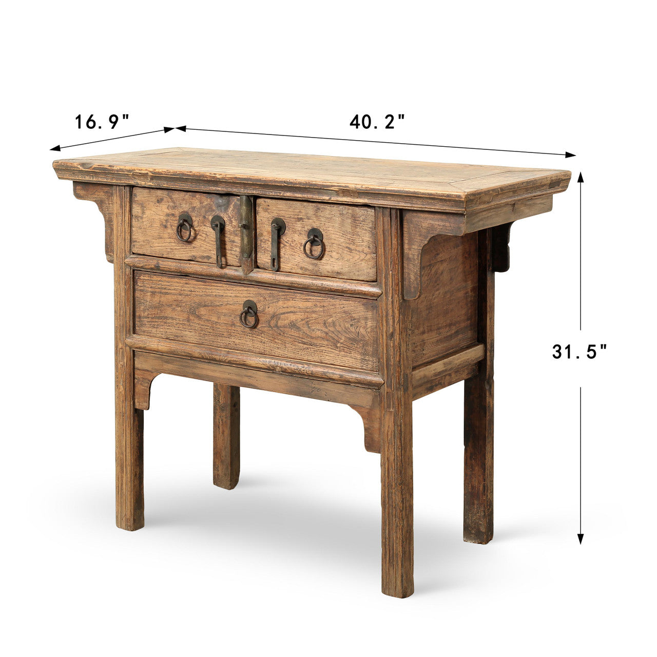 Antique entrance table with 3 drawers 40x17x32H Elmwood