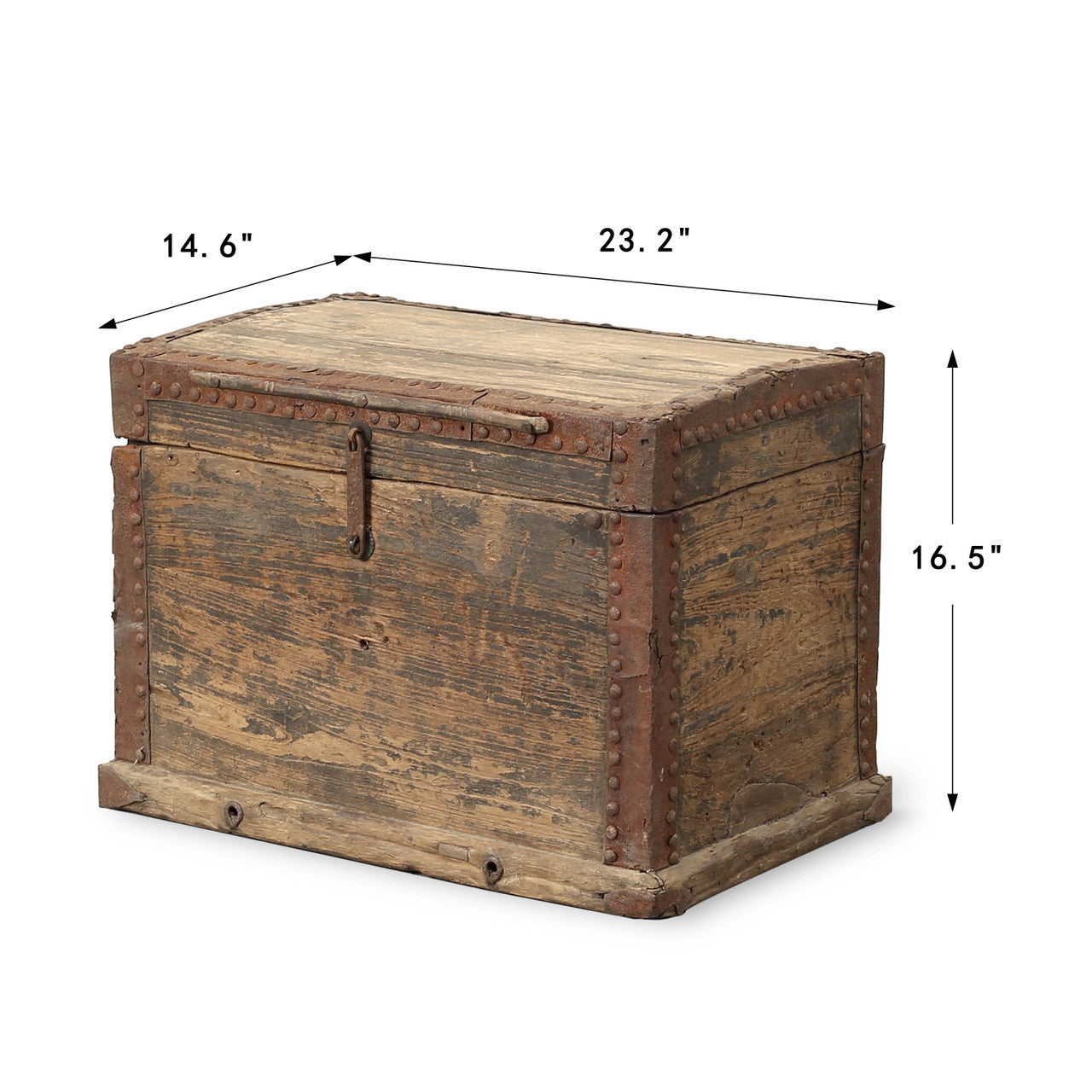 Vintage Storage Trunk Coffee Table with Iron Stapples 23.2x14.6x16.5H
