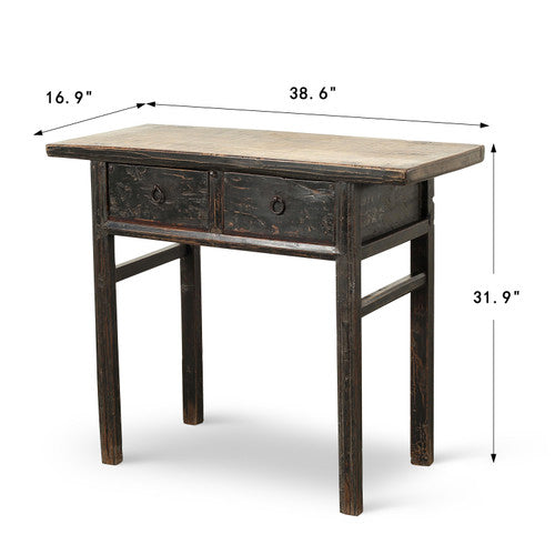 Antique Console with Two Drawers Walnutwood 38.6x16.9x31.9H image 2