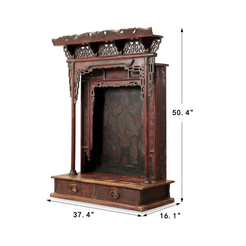 Approx. 50" High Antique Buddhist Niche with Original Polychrome and Lacquer image 2