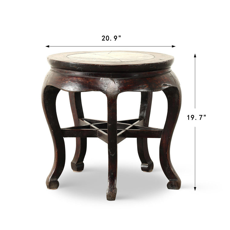 Antique Walnutwood Round Table 20.9x20.9x19.7H with Original Marble Top image 3