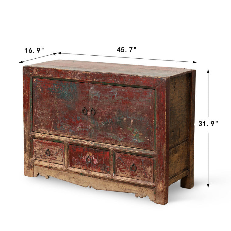 Antique sideboard with 3 drawers and 2 doors 45.7x16.9x31.9H Original Polychromy image 3