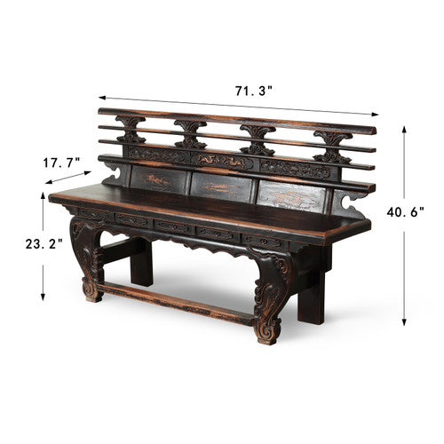 Elmwood Bench with Distressed Black 71.3x17.7x40.6H image 2