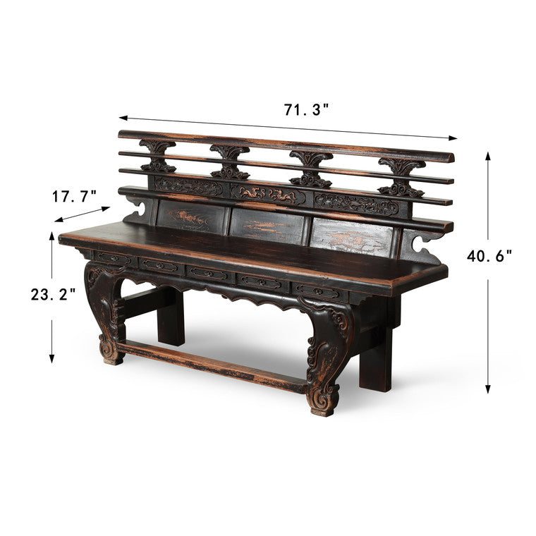 Elmwood Bench with Distressed Black 71.3x17.7x40.6H image 3
