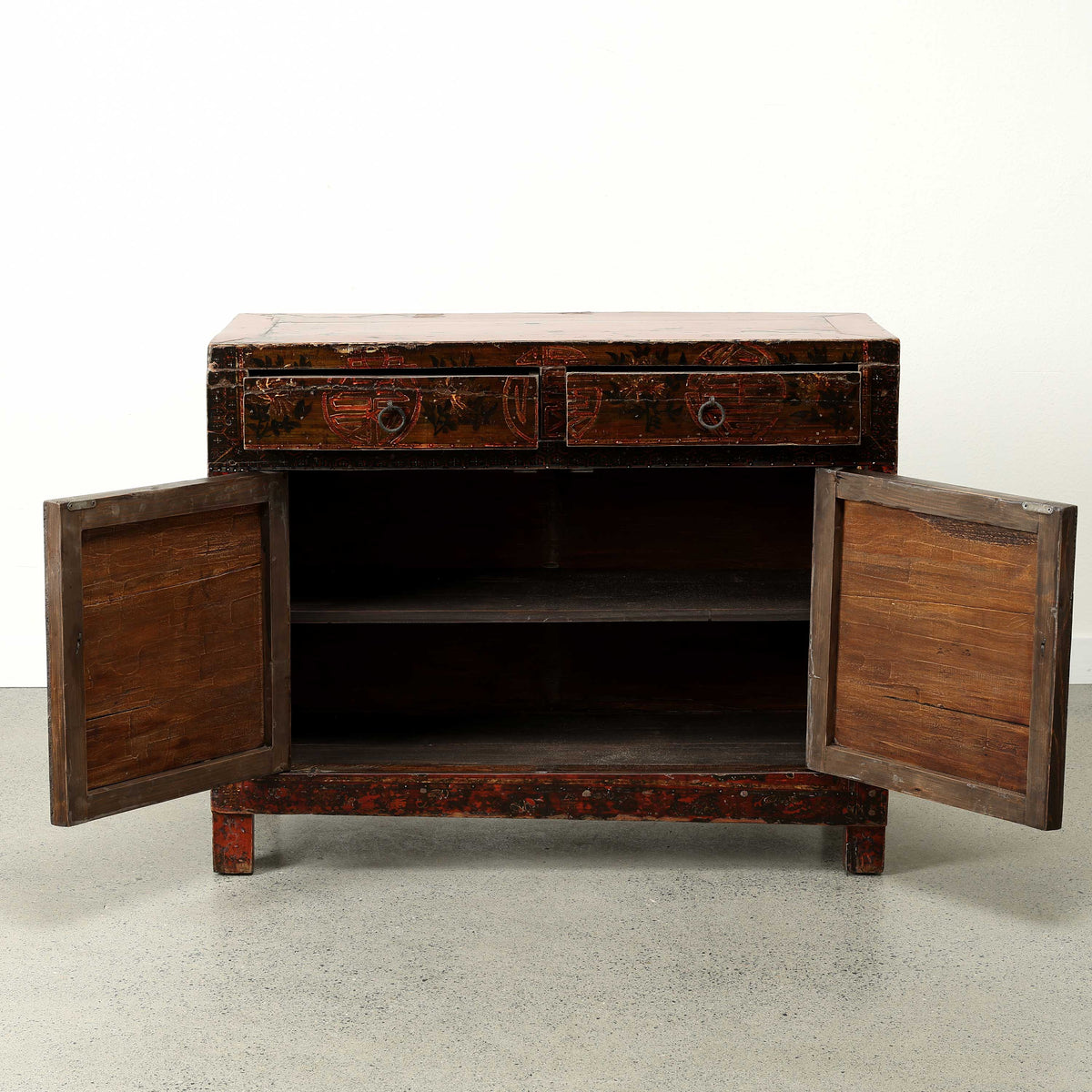Antique sideboard with 2 doors 41.3x17.3x33.5H original polychromy