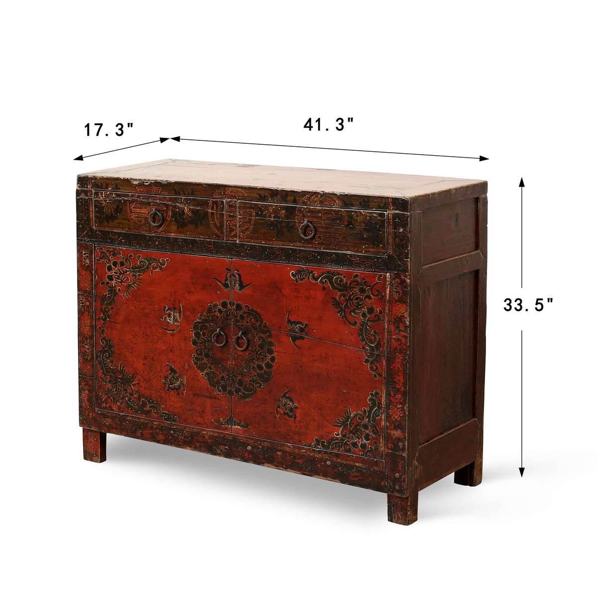 Antique sideboard with 2 doors 41.3x17.3x33.5H original polychromy