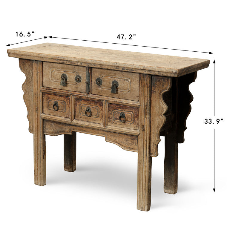 Antique entrance table with 5 drawers 47.2"x16.5"x33.9"H Elmwood image 3