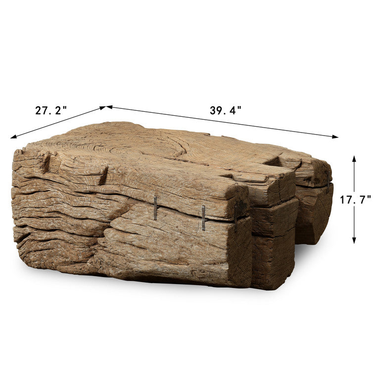 Approx. 39.4 Inches Wide Live Edge Vintage Coffee Table Weathered Natural image 3