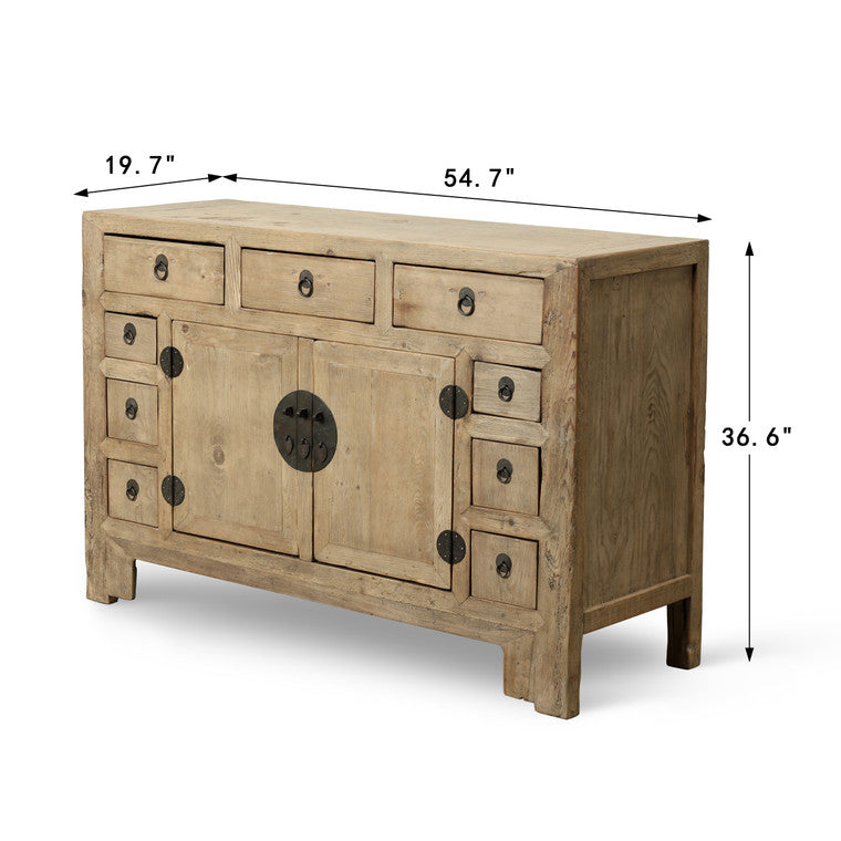 Vintage Sideboard with 2 Doors & 9 drawers Weathered Natural image 3