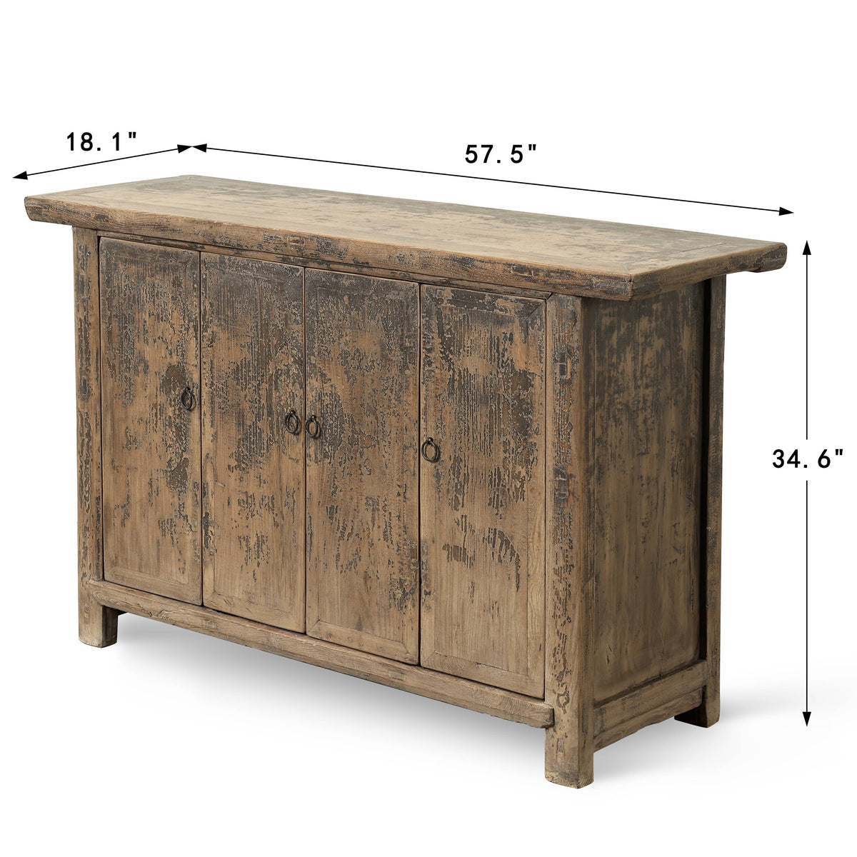 Vintage Sideboard with 4 Doors Distressed Black 57.5"x18.1"x34.6"H